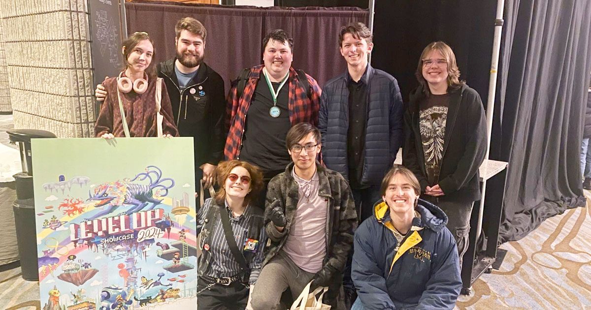 First-year Game Design students brought home a win on April 19 at the annual Level Up Student Games Showcase. Placing second for Best Over Game with their entry Bedlam Bros. Student’s created their entry during the programs Design Week.