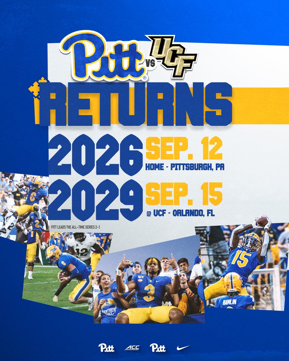 A 'Special' Announcement 😏 Pitt, UCF Agree to New Series ✍️ 2026 in Pittsburgh 📝 9.12.26 2029 in Orlando 📝 9.15.29 Details 🏈 bit.ly/PittUCF2629 #H2P » #WeNotMe