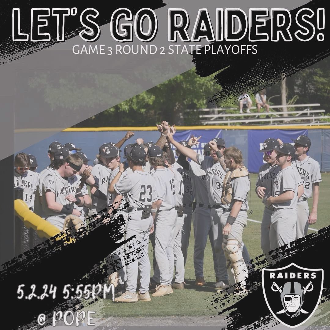 Let's get LOUD Raiders! 🏴‍☠️ It's time to go to WORK! Join us at Pope High School tonight for Game 3 of round 2 in the State Playoffs. @AthleticsEP
