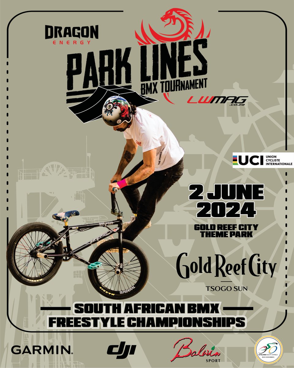 A new style of ride, the #ParkLines BMX Tournament – official 2024 South African BMX Freestyle Championships is coming to the iconic @GoldReefCitySA Theme Park. Full details here: lwmag.co.za/park-lines-bmx… #BMX #BMSFreestyle #SAChamps #ActionSports