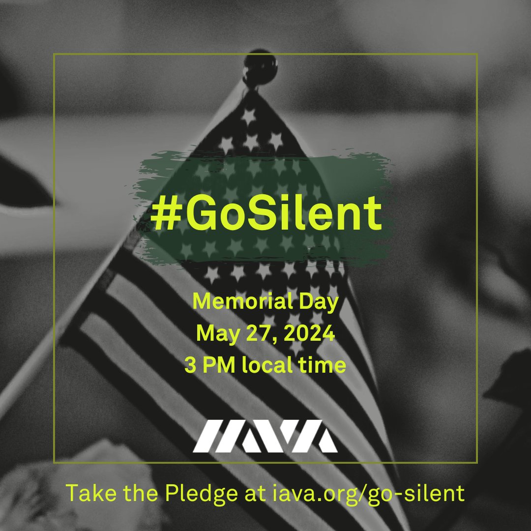 On #MemorialDay we're going silent in honor and memory of the fallen, those who gave the ultimate sacrifice for our freedoms. Join us - take the pledge today 🇺🇸 Who are you going silent for? #GoSilent iava.org/go-silent/#ple…