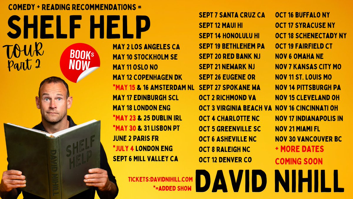 New Shelf Help tour dates just added and on sale now. Thanks a million to the way too many of you who have sold out shows all over the place so far. Much appreciated! All ticket links are on my website with more dates coming soon. 🙌🍻📗