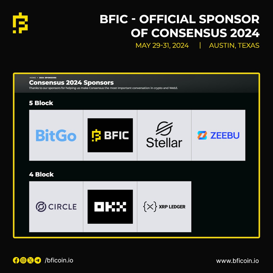 Buckle up, BFIC family,
BFIC is soaring to new heights as a major sponsor of Coindesk Consensus 2024,
the crypto event of the year in the USA from 29th May to 31st May!! 🇺🇸

This is a giant leap forward, putting BFIC in the spotlight and fueling the value we all believe in!