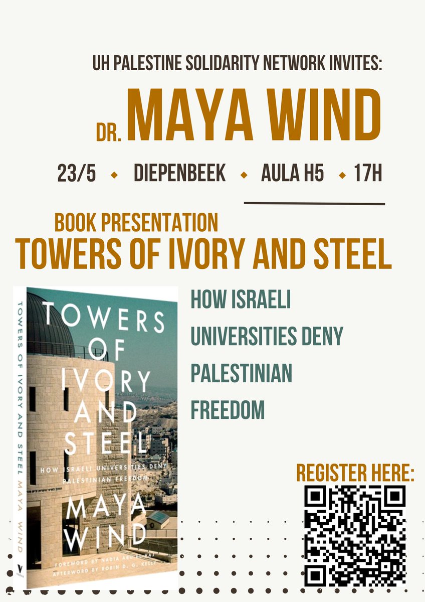 Very honored to host @mayaywind in a few weeks at @uhasselt for a presentation of her book 'Towers of Ivory and Steel'. This book is so important to understand how Israeli universities are complicit in upholding Israel's colonial project. @VersoBooks