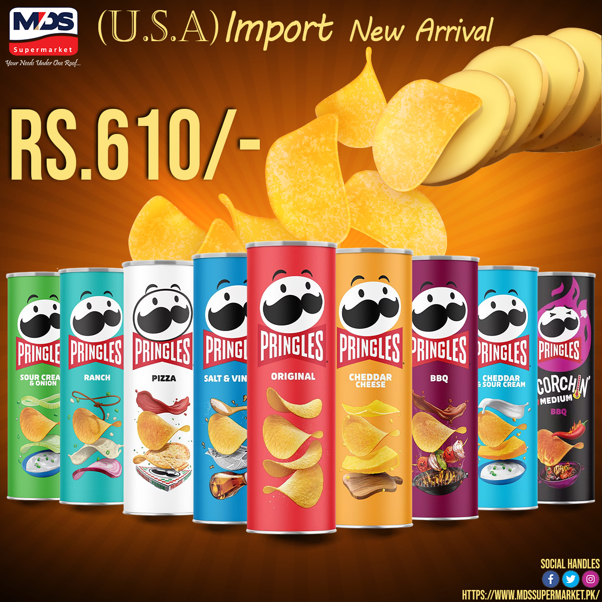 Get ready to snack in style with the arrival of Pringles USA at MDS Supermarket! 🇺🇸 
Find us at:
📍 Branch 1: Toghi Road, Quetta. Phone: (081-2823444)
📍 Branch 2: Quarry Road, Quetta. Phone: (081-2823420)

#NewArrival #PringlesUSA #SnackTime #ImportedGoods #MDSupermarket #Quetta