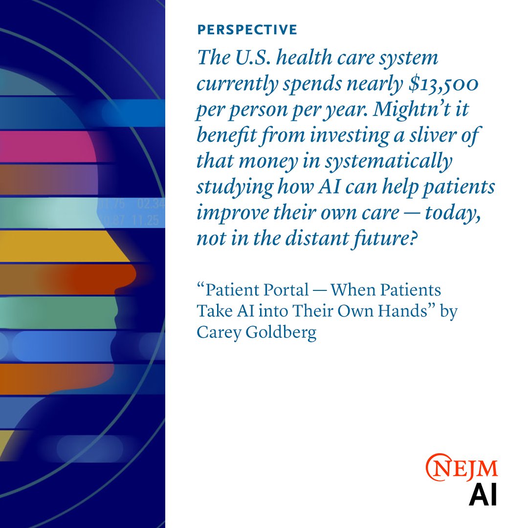 Patients are taking AI into their own hands for diagnosis and treatment, while the medical establishment cautiously tests it. This 'DIY' approach needs study and guidance, according to a new perspective in @NEJM_AI. Read More Here: ai.nejm.org/doi/full/10.10… #PatientPortal…