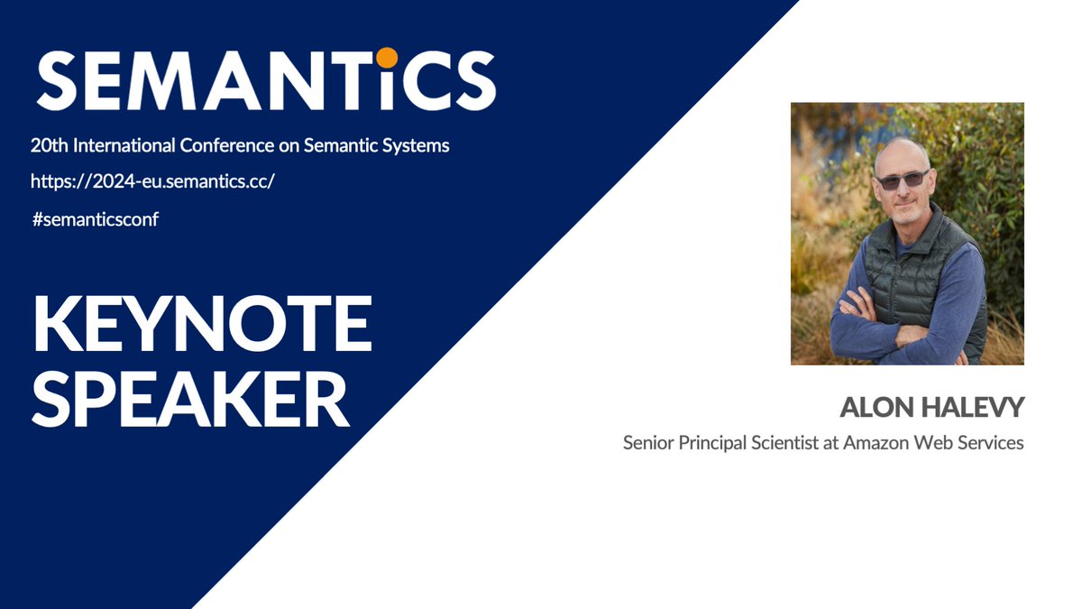 🚀Excited to announce our keynote speaker for SEMANTiCS 2024: @AlonHalevy! 🎉As a senior principal scientist at Amazon, his expertise in AWS Analytics Research is unparalleled. From Meta to Google, Alon's journey in tech innovation is awe-inspiring #SemanticsConf #AI #KG