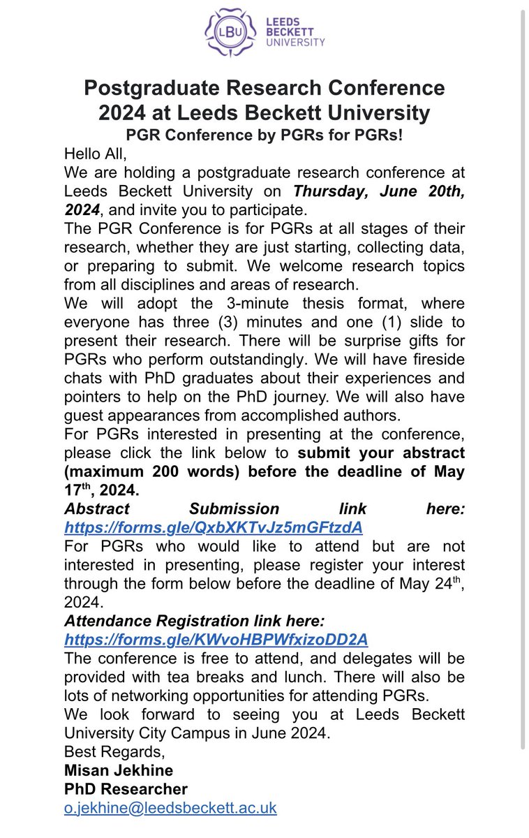 PGR conference @leedsbeckett! Info 👇