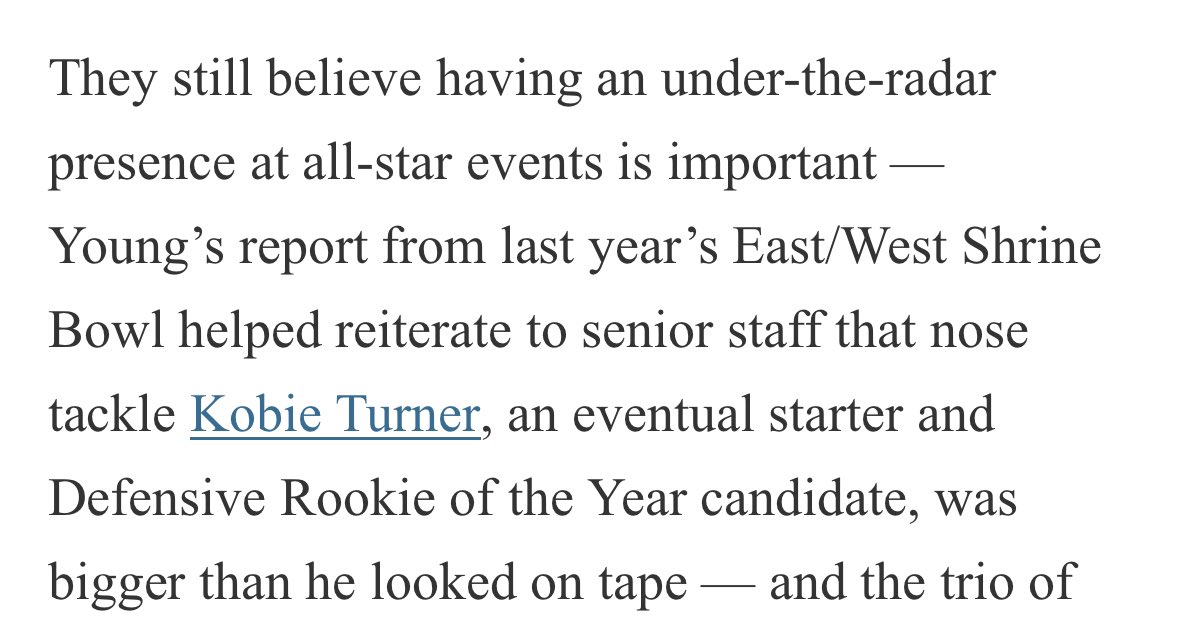 Great article on the #Rams unique scouting process from Jourdan. Includes a shoutout for scout Michael Young, and the role he played in evaluating Kobie Turner, including at the @ShrineBowl.
