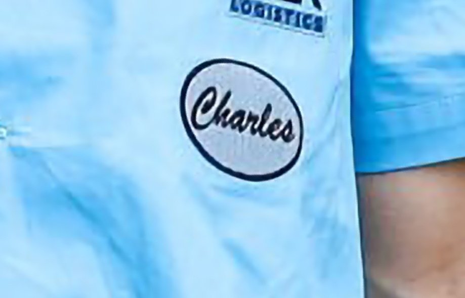 the charles name tag so no one calls him chuck, i know that's right