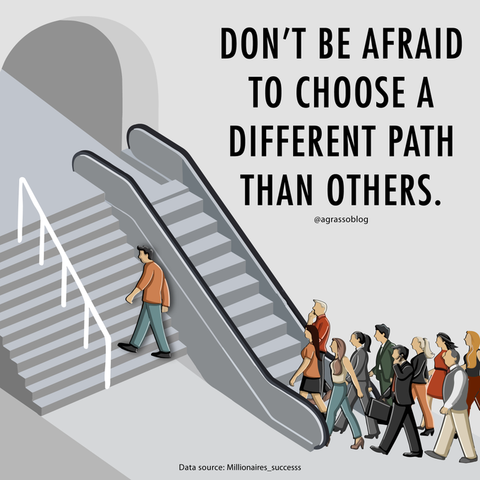 Don't be afraid to choose a different path than others. Infographic @antgrasso MT @LindaGrass0 #Entrepreneurship #Innovation #BusinessStrategy