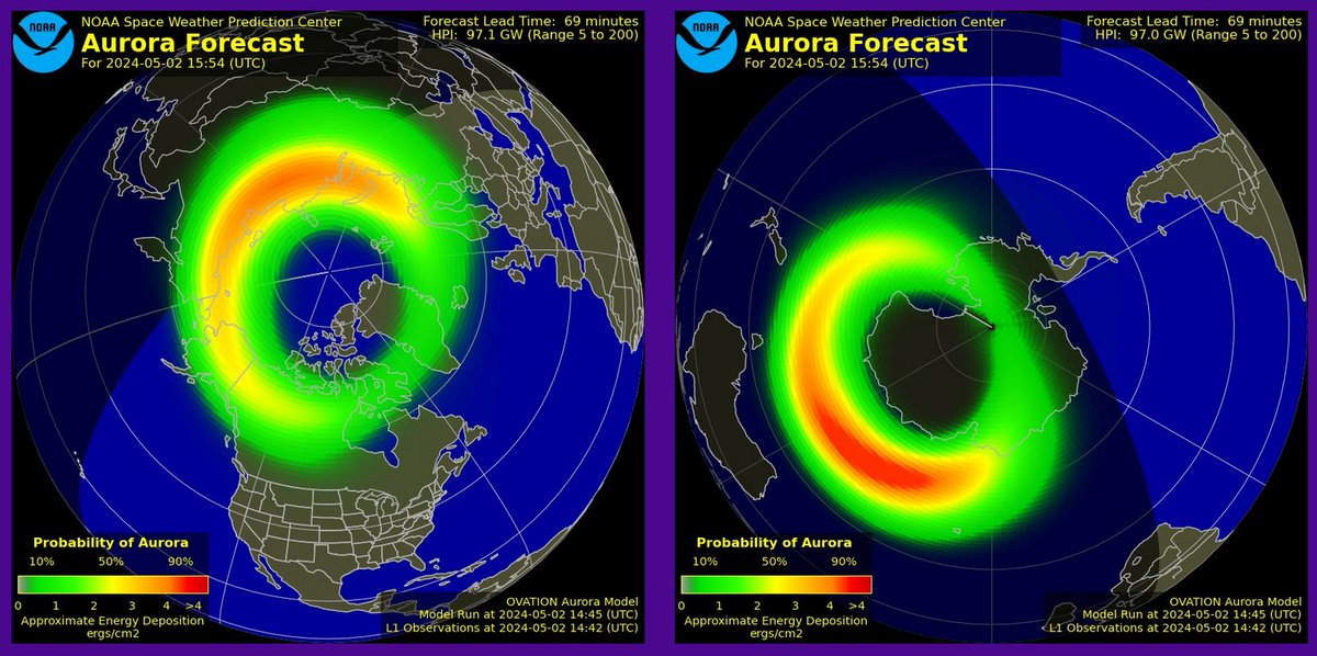 A CME passed Earth today at 14:12 UTC (May 2). The Bz component of the interplanetary magnetic field is currently south. Enhanced geomagnetic activity, possibly reaching storm levels will be possible in the hours ahead.