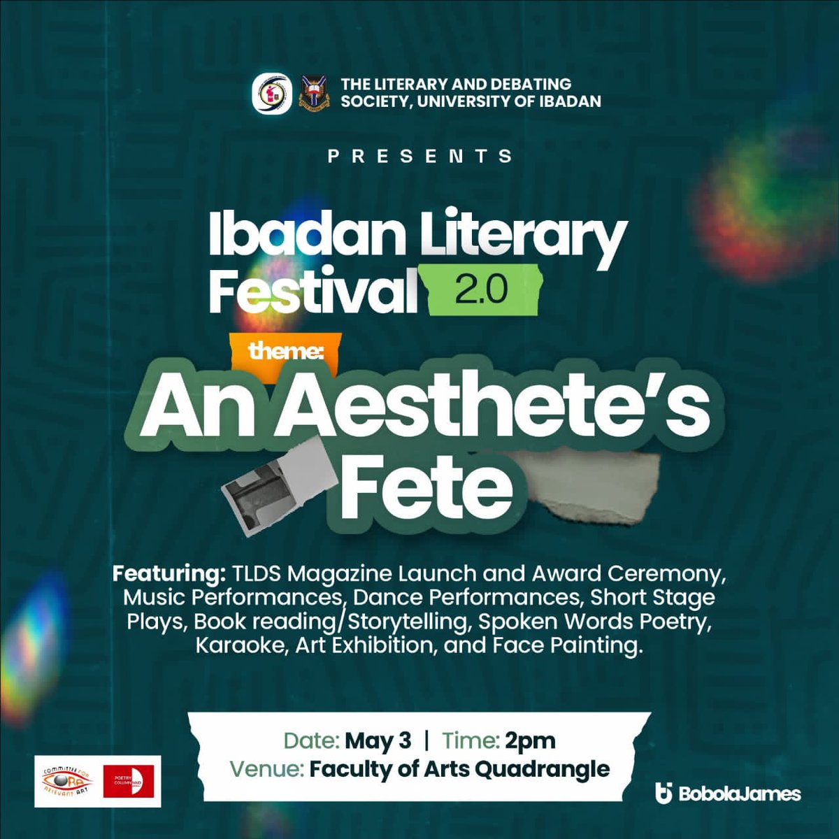 Ibadan Literary Festival holds tomorrow at the Faculty of Arts Quadrangle by 2pm. Be there!🚀🔥✨