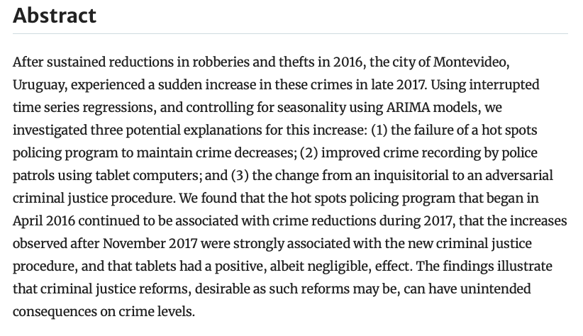 Interesting paper from @SpencerChainey and @prestevez that found hotspot patrols were effective at reducing robberies over multiple years, and deals with the awkward analytical problem of simultaneous changes in crime-recording practices.