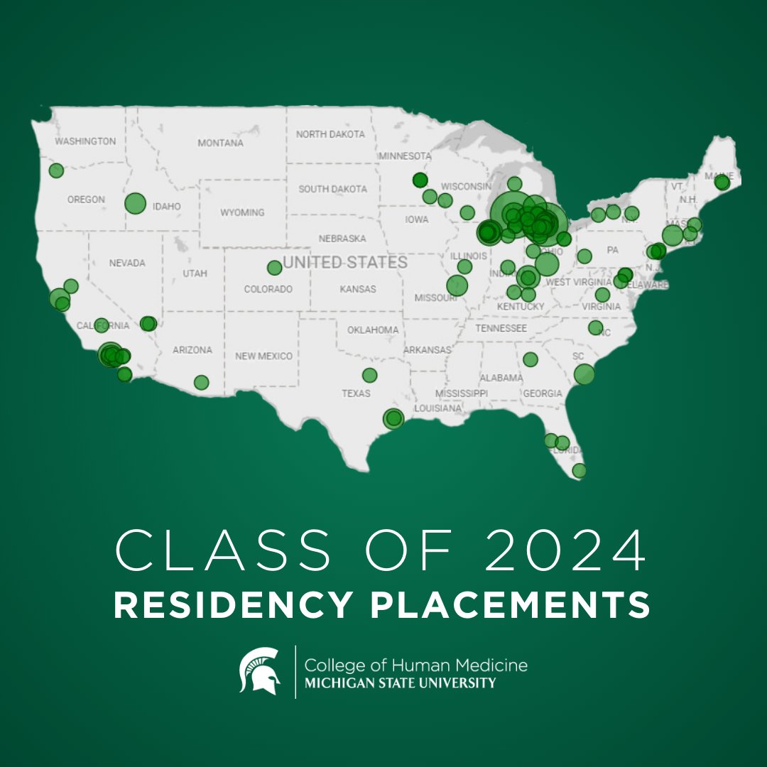 Our Class of 2024 🎓 is ready to embark on their next chapter! From coast to coast, they'll be starting residency programs on July 1. We're lucky to have more than half of our graduates staying right here in Michigan!