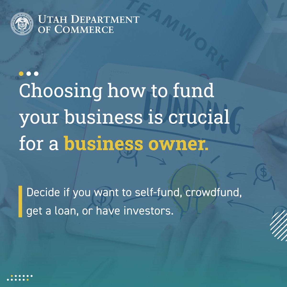 If you want to start a business, one of the first things you need to do is to think about funding. Determine how much money you'll need and the best way for you to get it: •Self-funding • Investors • Loans • Crowdfunding sba.gov/business-guide…