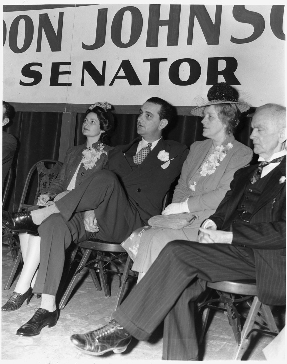 #OnThisDay: Eighty-three years ago today, #LBJ kicked off his U.S. #Senate campaign in #SanMarcos, #Texas. 📷 @statesman | 05/03/1941 | [L-R]: #LadyBird, LBJ, and his mother, Rebekah