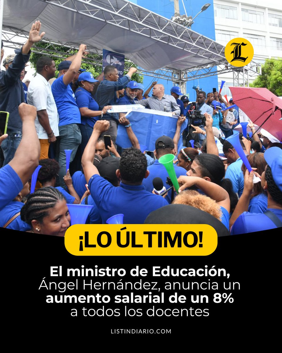 #LoÚltimoLD | El ministro de Educación, Ángel Hernández, anunció este jueves la aplicación de un aumento salarial de un 8% todos los docentes. Para entrar en vigencia a partir de este mes mayo.

#ListínDiario