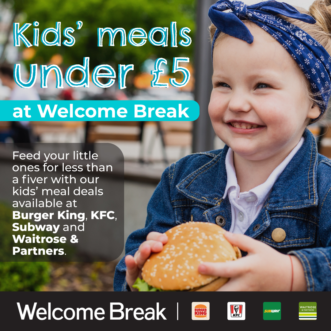 On your journeys this Bank Holiday weekend, stop off at Welcome Break and feed your little ones for less than £5 with our kids meal deals available at @BurgerKingUK, @KFC_UKI, @SubwayUK & @waitrose🥪🍟🍔 Happy Bank Holiday Weekend! 🌞 #WelcomeBreak