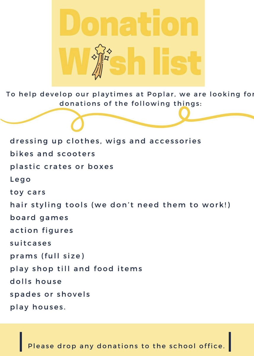 We're developing our play and lunch times at Poplar. If you can help us with any of these suggested donations, please drop them at the school office. Thank you! #donations #playtime #Lunchtime #outsideplay #school #primary #grantham #poplarfarm #wishlist #donate #help #play