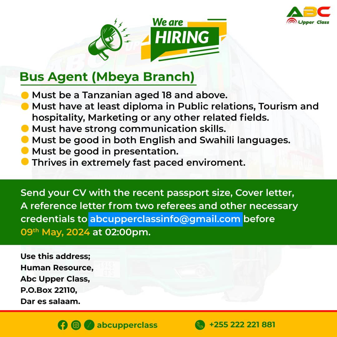 Bus Agent 📍Mbeya Branch na #ABC_UPPER_CLASS