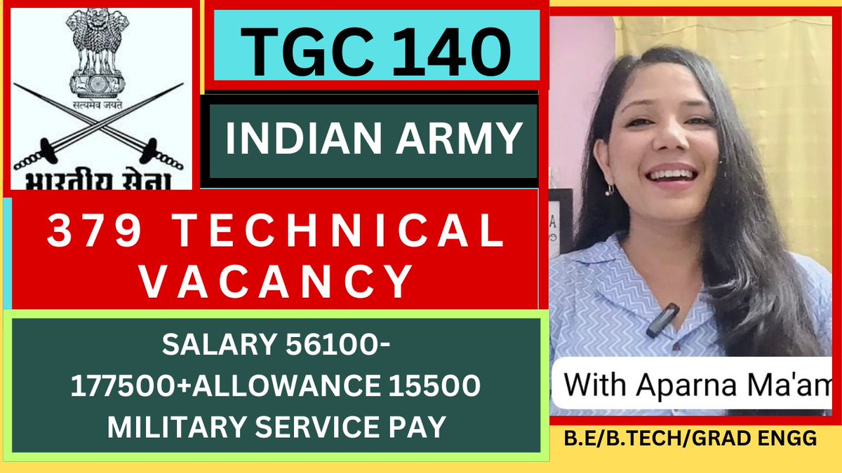 #IndianArmy-
#TGC140-
#IndianArmytechnicalvacancy-
#engineerung-
#btech-
#be-
#technicalvacancy-
#graduateengineer-
#newgovtjobvacancy-
#scholarjobupdates-
#aparnadas-
Indian Army New Technical Vacancy 2024👇
youtu.be/xgX8t89jOqk?si…