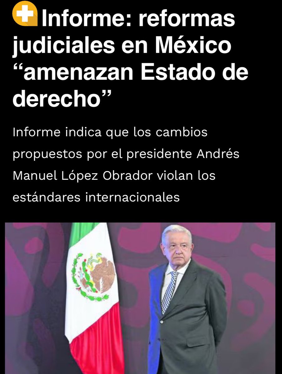 ¡Alarmante! Las reformas judiciales de #Morena son vistas negativamente a nivel mundial, por ir en contra de los estándares internacionales y dañar nuestra democracia. 🌍 Esas iniciativas son un riesgo para #México, y nosotros, los mexicanos, tenemos el poder de detenerlas este…