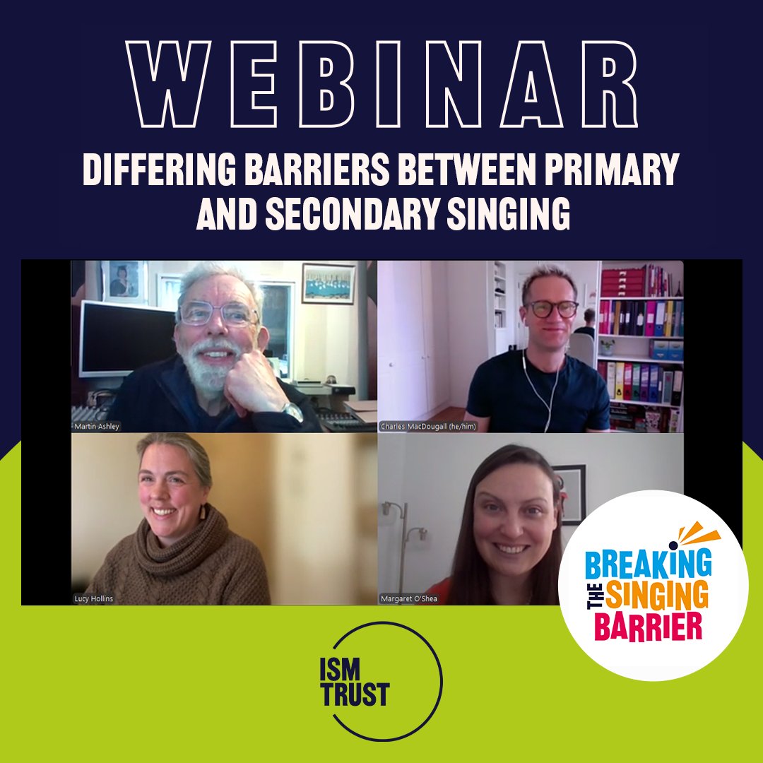 It's time for our next #BreakingTheSingingBarrier webinar: Differing barriers between primary and secondary singing 🎶

Follow along for some key moments from today's session 🧵👇