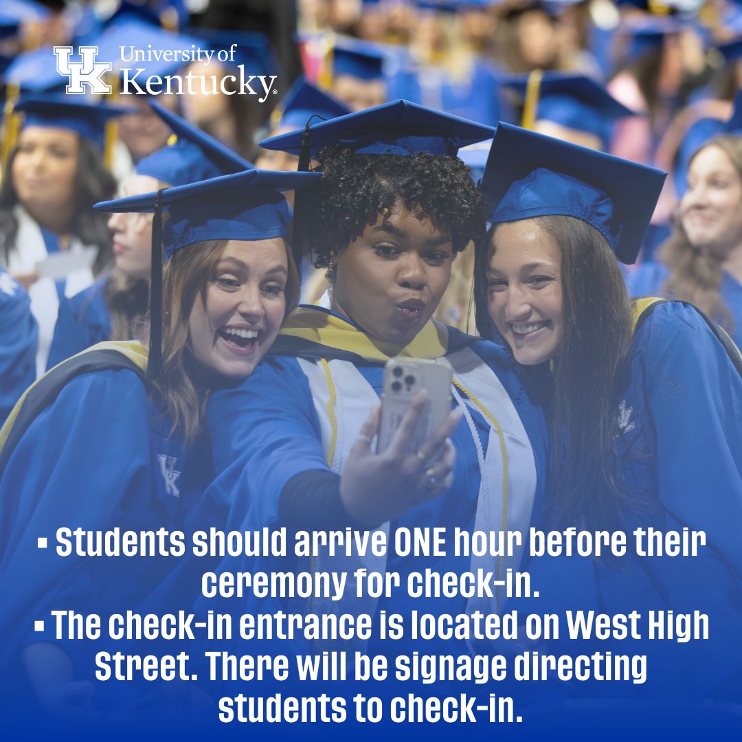 🎓 Heading to @UniversityofKy Commencement? Remember these FAQs: One clear bag (12'x12'x6') or small clutch (9”x 5”) only, all subject to search. No noisemakers or amplification devices allowed. No signs and obstructive objects. No outside food or drinks. Umbrellas are permitted.