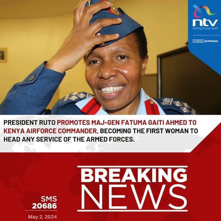 What a tremendous milestone for the Kenya Airforce and for Kenya women as we all congratulate Major General Fatuma Gaiti Ahmed for her appointment as Commander of the Kenya Air Force. The Present and the future includes Women. Thank you @WilliamsRuto @HonAdenDuale