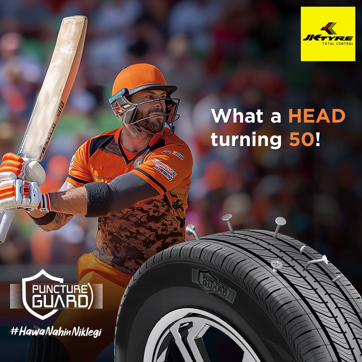 Travis providing a solid start to Hyderabad's inning just like #PunctureGuard Tyre from JK Tyre that protects you from all the keels. Ab #HawaNahinNiklegi #JKTyre #IndianT20League #Hyderabad #Rajasthan