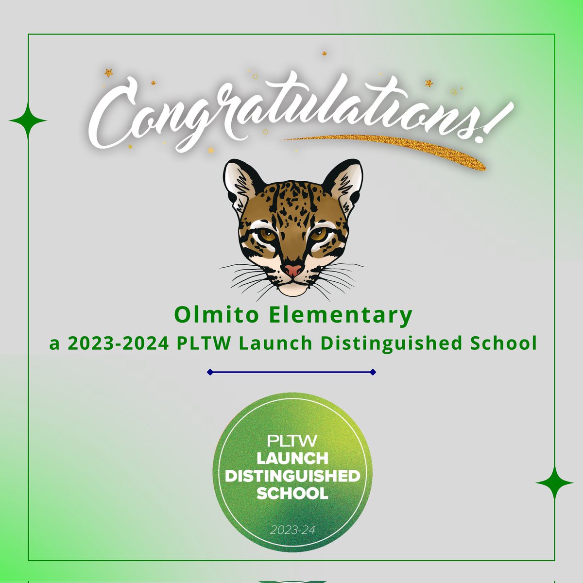 ⭐Olmito has received recognition from @PLTWorg as a 2023-24 Distinguished Launch School, which recognizes schools across the U.S. for their efforts to provide access to transformative learning experiences for students through PLTW Launch programs, an elementary STEM curriculum.