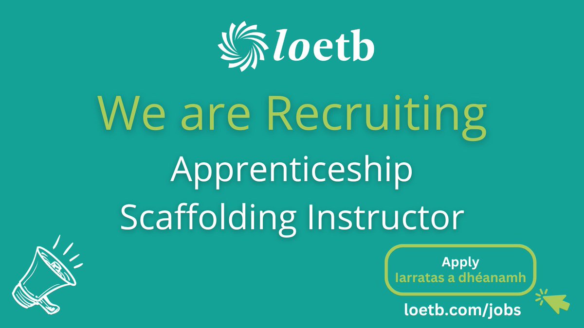 Applications are invited for the following permanent contract post: Apprenticeship Scaffolding Instructor, National Construction Training Campus, Mount Lucas, Daingean, Co. Offaly For more information please visit loetb.com/jobs #LOETB #LOETBjobs #Scaffolding