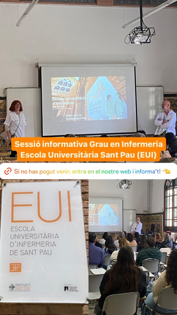 Avui ha tingut lloc la sessió informativa del Grau en Infermeria a l'Escola Universitària de Sant Pau @EuiSantPau Si no has pogut venir, no ho dubtis! entra en el nostre web i informa't: eui.santpau.cat/es/web/public/…