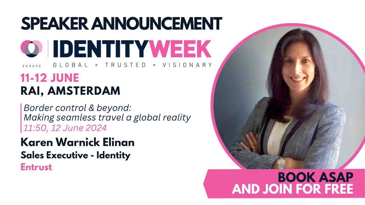 Join Karen Warnick Elinan (@Entrust_Corp) at Identity Week Europe 2024 and gain insight into the future of seamless travel! Register NOW for free: secure.terrapinn.com/V5/step1.aspx?…