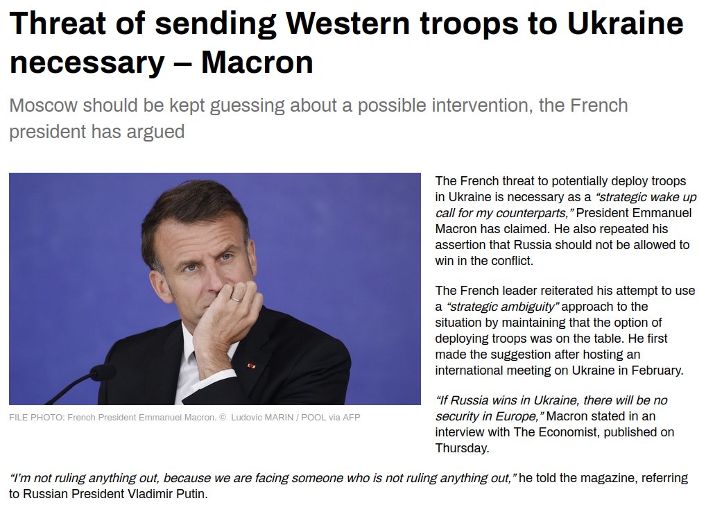France cannot send enough troops to Ukraine to make a significant difference to what is currently happening on the front - Because France does not have enough troops!
Even if France sent every single last soldier they had to Ukraine - all 100,000 - it still wouldn't be enough!