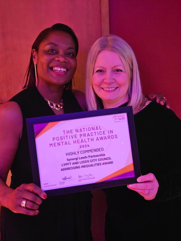 @LeedsSynergi @dynamicprince82 @Lors4 Congratulations to all at Synergi Leeds for being Highly Commended in the Addressing Inequalities Award in the National Positive Practice in Mental Health Awards!