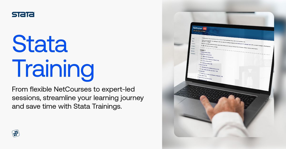 Unlock your full potential with Stata trainings. From essentials to advanced statistical techniques, elevate your skills with our courses. buff.ly/2VPXOyC