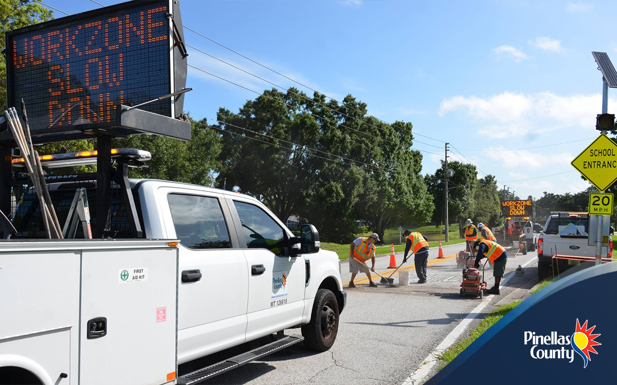 Please slow down when you see a work zone. They are in place to protect workers while they improve our roadways, sidewalks and transportation infrastructure. These public servants have an important job and you can help them by simply slowing down. #MoveSafePinellas #PCPWK