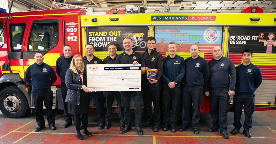 We want to say a huge thank you to @WestMidsFire, as several crews joined forces recently to fundraise for St Giles! Bucket collections and a sponsored running challenge have seen almost £4,000 raised. A huge thank you to all the firefighters involved 🧡