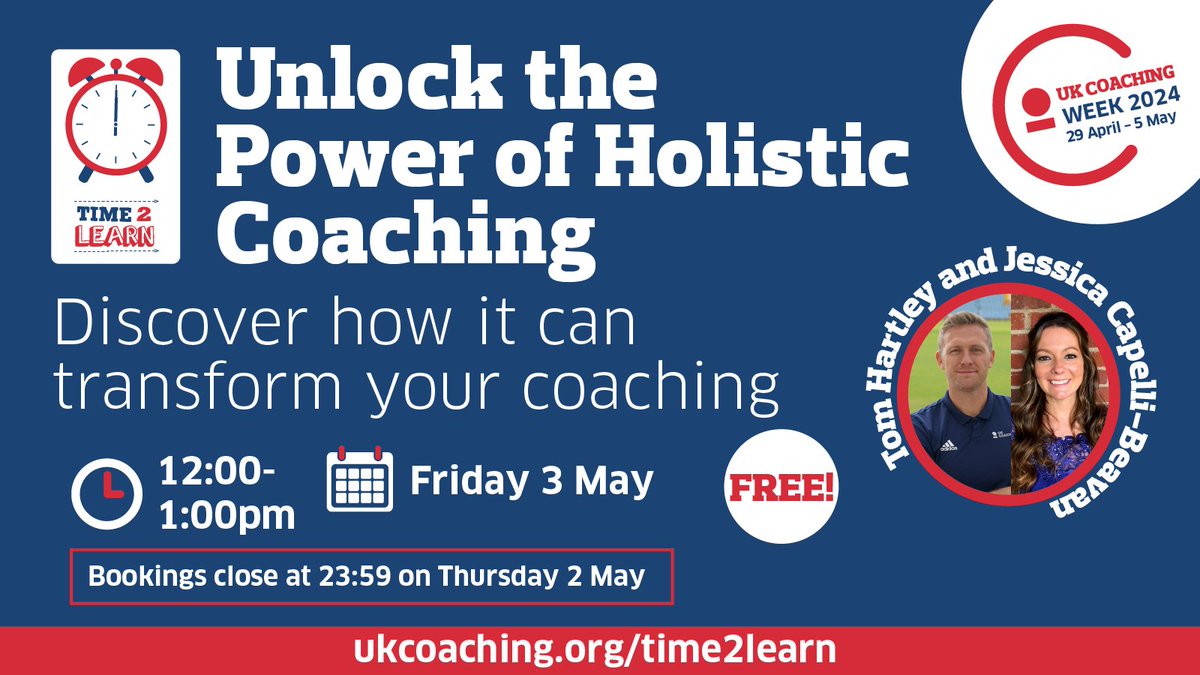 Did you know that there’s a free webinar taking place this #UKCoachingWeek? Join @_UKCoaching tomorrow from 12pm-1pm, to consider how to make holistic coaching part of your coaching practice and be effective for your participants, in your environment. bit.ly/4akYAYr