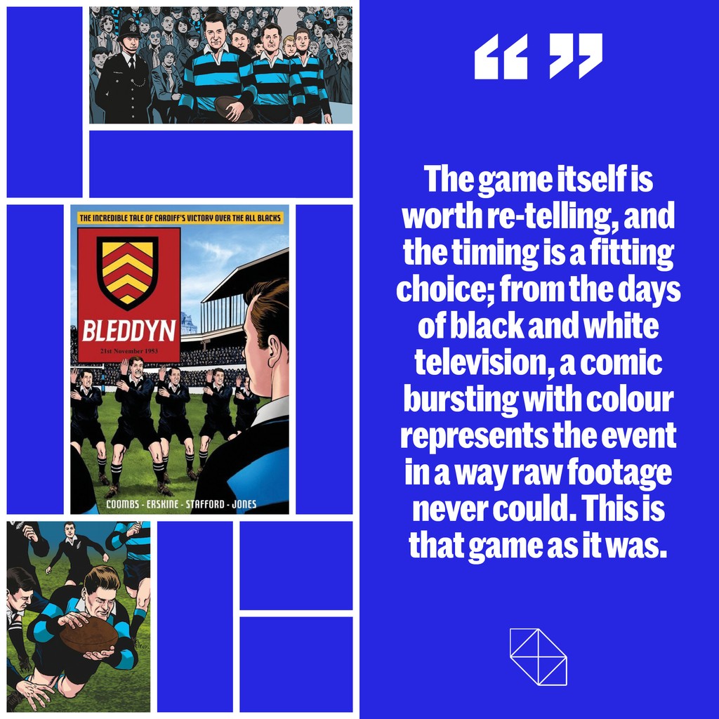 🏴󠁧󠁢󠁷󠁬󠁳󠁿 @Bleddyn_1953 brings to life the greatest day @Cardiff_Rugby has ever known when the Welsh club beat the All Blacks. 📚With story and words by @s_coombsy and @jpstafford, and art by @garyerskine, read our review in issue 25 of Rugby Journal via therugbyjournal.com/subscribe