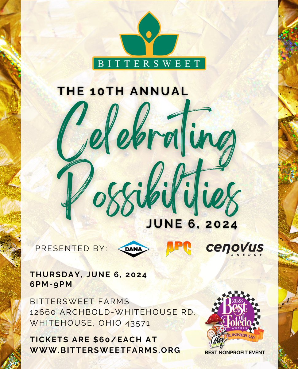 Join us for an award-winning evening of #FarmLife, live music, local food and drink, a silent and live auction, and more! 💚

See full event details and purchase your tickets TODAY at bittersweetfarms.org/celebrating-po…

#Fundraiser #Party #ToledoEvents #Autism #NWOhio #ToledoOhio