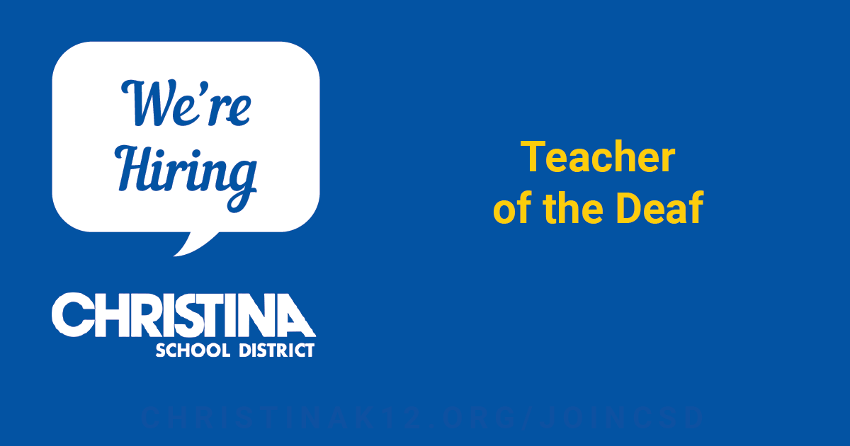 We're #NowHiring: Teacher of the Deaf - Elementary at Delaware School for the Deaf. Apply online to #JoinCSD: christinak12.org/joincsd-specia….

📌 View all job openings: christinak12.org/joincsd-apply

#EduJobs #netde #hiring #WilmDE #NewarkDE