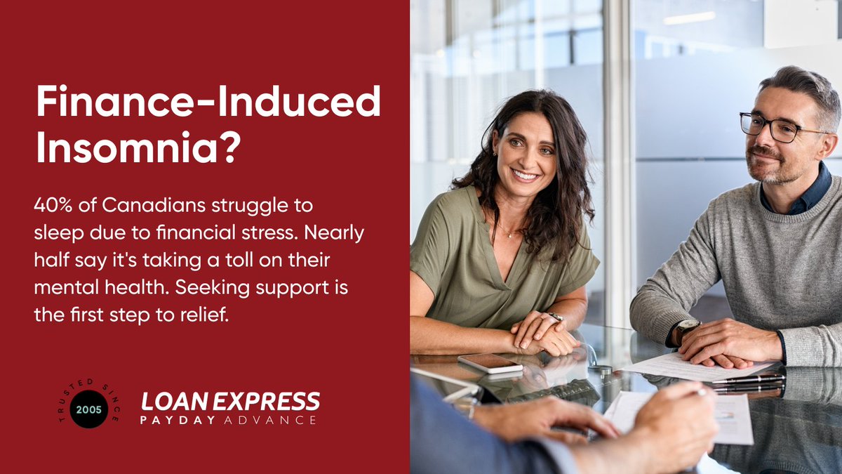 40% of Canadians lose sleep over finances. Tackling financial stress is crucial for better sleep and mental health. Reach out to a financial pro for a plan.

#mentalhealthawareness #financialstress #loanexpress #canadaloans #paydayloans