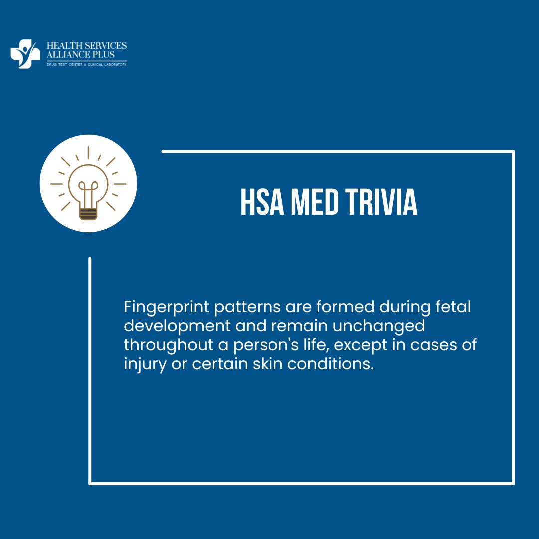 Did you know? Fingerprint patterns are formed during fetal development and remain unchanged throughout a person's life, except in cases of injury or certain skin conditions. 🤯🔍 

#FingerprintFacts #AtlantaHealth #GeorgiaLab #HealthServicesAlliancePlus #Fingerprinting