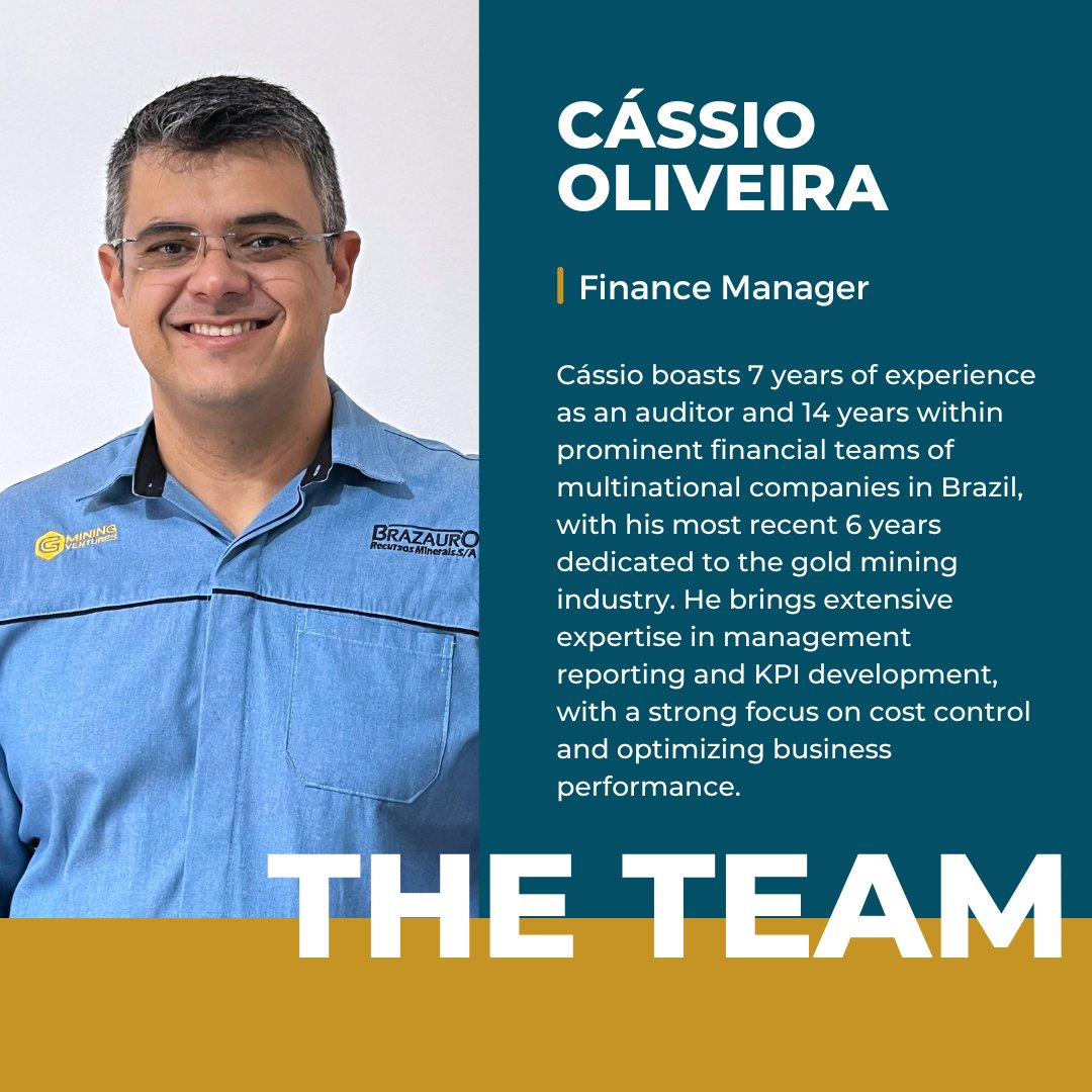 𝐌𝐄𝐄𝐓 𝐓𝐇𝐄 𝐓𝐄𝐀𝐌

Today, we would like to introduce you to Cássio Oliveira, Finance Manager.

#gminingventures #mining #gold #goldmining #naturalresourceinvesting #capitalprojects #gmin #gminf  $gmif $gmin.to