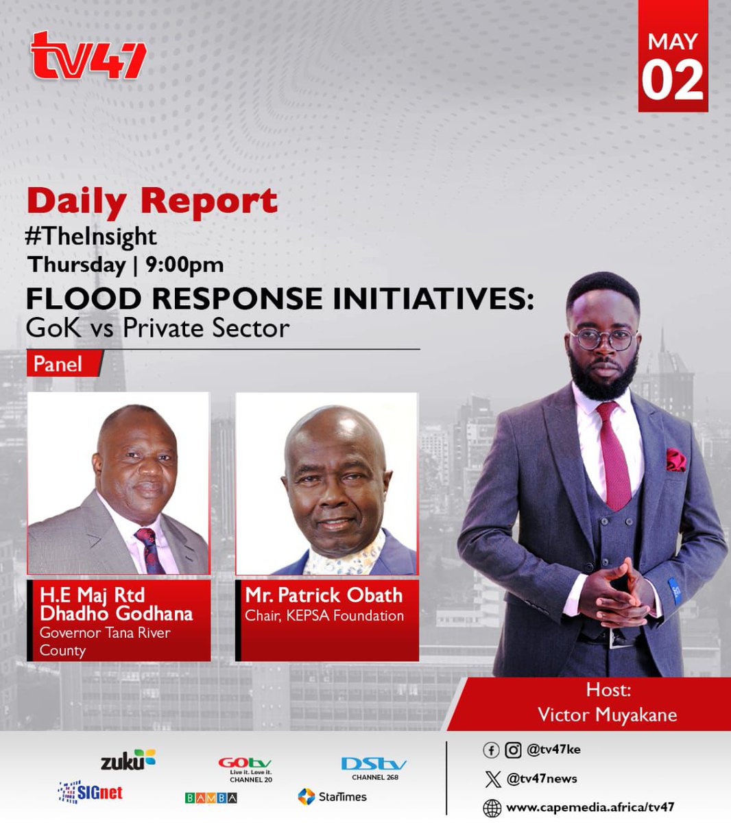 Tonight on TV47, catch #KEPSA Foundation Chair, Mr Patrick Obath, during a live interview, as he discusses the Private Sector Flood Response Initiative. He’ll be joined by H.E. Maj. Rtd. Dhadho Godhana, the Tana River County Governor. Link: youtube.com/@TV47Kenya?si=…