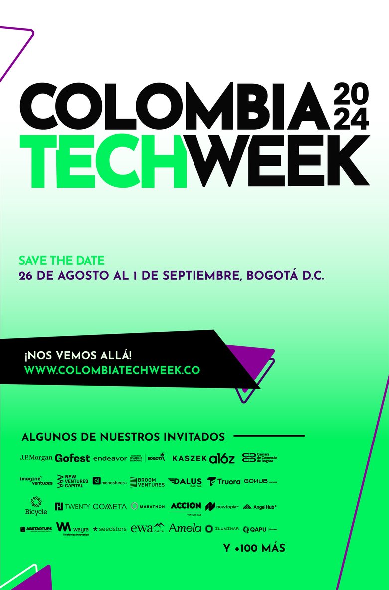 lunadavid's tweet photo. Del próximo 26 de agosto al 1 de septiembre llega #ColombiaTechWeek, una semana para que el mundo reconozca a Colombia como un epicentro de innovación.

Los invito a conocer más 👉 https://t.co/QiY9kF3scg

#NosVemosEnCTW #ConLaCamistetaPuesta https://t.co/2NQjIIVmMD