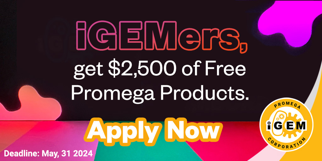 Looking for ways to push your #iGEM project forward? Apply for the 2024 Promega #iGEM Grant! Applications are open until May 31. bit.ly/3WoISb3